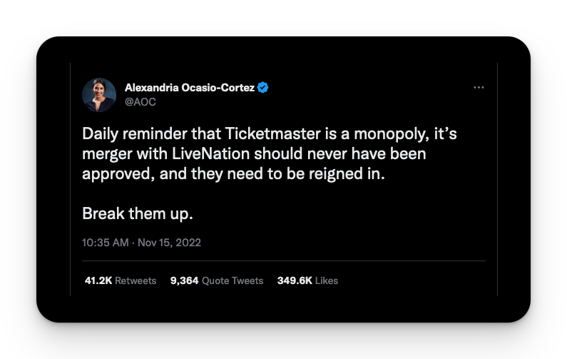 Daily reminder that Ticketmaster is a monopoly, it's merger with LiveNation should never have been approved, and they need to be reigned in Break them up.